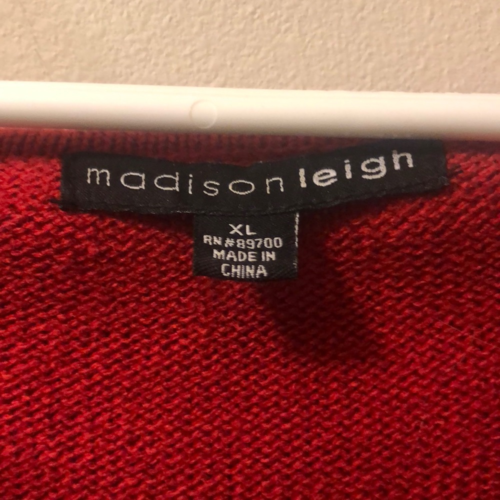Red sweater dress with detachable circle scarf in extra large.